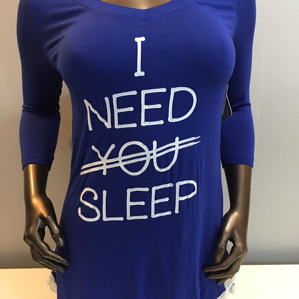 Love Peace Lounge Cobalt Blue Lace Hem Sleep Shirt - Picture 2 of 8